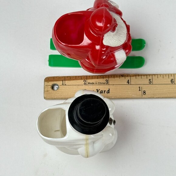 Vintage Rosbro Plastic Snowman Santa Planter Duo Skier Christmas Display Decor - Picture 13 of 14